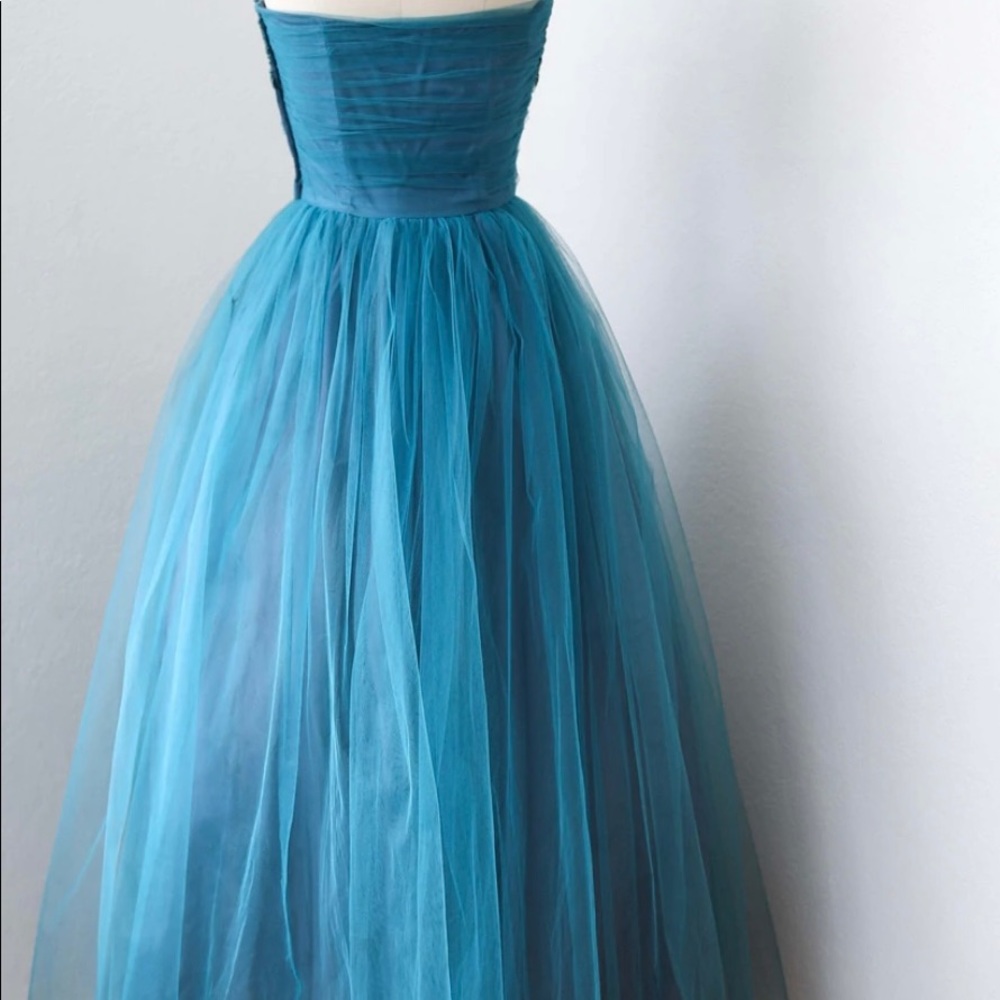 Vintage 1950s - Mermaid Teal Strapless Gown w/ Matching Cropped Bolero Jacket - Picture 2 of 7